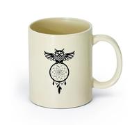 AYUEHBN Ceramics Stoneware Cups for Coffee, Tea, Owl Night Bird Dreamcatcher （11oz/320ml） for Coffee, Soup, Tea, Milk, Latte, hot Cocoa, Ladies, Men Light Yellow