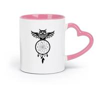 AYUEHBN Ceramics Stoneware Cups for Coffee, Tea, Owl Night Bird Dreamcatcher （11oz/320ml） for Coffee, Soup, Tea, Milk, Latte, hot Cocoa, Ladies, Men Pink