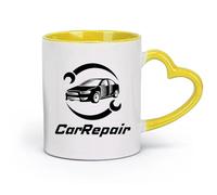 AYUEHBN Ceramics Stylish Coffee Mug Car Repair Racing Speed Trace Auto Service （11oz/320ml） Cappuccino, Latte Macchiato, Tea, Espresso Yellow