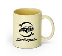 AYUEHBN Ceramics Stylish Coffee Mug Car Repair Racing Speed Trace Auto Service （11oz/320ml） Cappuccino, Latte Macchiato, Tea, Espresso Beige