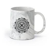 AYUEHBN Ceramics Stylish Coffee Mug Mandala Flowers Mediation Balance Yoga Studio Om （11oz/320ml） for Tea, Hot Chocolate Marble Black