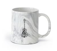 AYUEHBN Ceramics Stylish Coffee Mug Musical Poster Violin Shape Music Notes Guitar （11oz/320ml） for Tea Coffee Hot Brew Marble Black