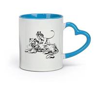 AYUEHBN Ceramics Stylish Coffee Mug Naked Sex Appeal Girl Woman Cat Lion Animal Abstraction Patterns （11oz/320ml） Restaurant, Office Blue