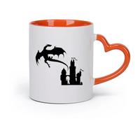 AYUEHBN Ceramics Stylish Tea and Coffee Cups Flying Dragon Princess Castle Fairy Tale （11oz/320ml） and Mulled Drinks, Espresso Orange