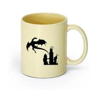 AYUEHBN Ceramics Stylish Tea and Coffee Cups Flying Dragon Princess Castle Fairy Tale （11oz/320ml） and Mulled Drinks, Espresso Beige