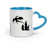 AYUEHBN Ceramics Stylish Tea and Coffee Cups Flying Dragon Princess Castle Fairy Tale （11oz/320ml） and Mulled Drinks, Espresso Blue