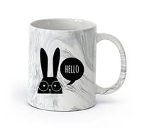 AYUEHBN Ceramics Stylish Tea and Coffee Cups Funny Rabbit Glasses Animal Hello Word （11oz/320ml） for Tea, Coffee & Hot Drinks Marble Black