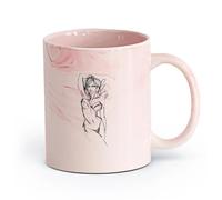 AYUEHBN Ceramics Stylish Tea and Coffee Cups Hot Sex Appeal Woman Sketch Drawing （11oz/320ml） Office, Home, Café, Dishwasher & Microwave Safe Marble Pink