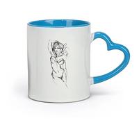 AYUEHBN Ceramics Stylish Tea and Coffee Cups Hot Sex Appeal Woman Sketch Drawing （11oz/320ml） Office, Home, Café, Dishwasher & Microwave Safe Blue