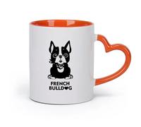 AYUEHBN Ceramics Stylish Tea and Coffee Cups Pet Puppy Dog French Bulldog Home Animal （11oz/320ml） Dishwasher and Microwave Safe Orange