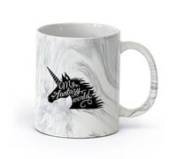 AYUEHBN Ceramics Stylish Tea and Coffee Cups Unicorn Fantasy Fairy Tale Children's （11oz/320ml） for Coffee Oatmeal Tea Easy to Clean Marble Black