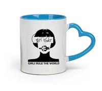 AYUEHBN Ceramics Stylish Tea and Coffee Cups Woman Lettering Phrase Girl Power Word （11oz/320ml） for Milk Tea Cola Water Blue