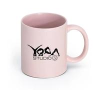 AYUEHBN Ceramics Stylish Tea and Coffee Cups Yoga Studio Poses Word Meditation （11oz/320ml） Ceramic Coffee Mug for Cappuccino Tea, Milk, Pink