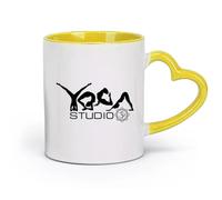 AYUEHBN Ceramics Stylish Tea and Coffee Cups Yoga Studio Poses Word Meditation （11oz/320ml） Ceramic Coffee Mug for Cappuccino Tea, Milk, Yellow
