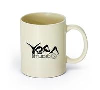 AYUEHBN Ceramics Stylish Tea and Coffee Cups Yoga Studio Poses Word Meditation （11oz/320ml） Ceramic Coffee Mug for Cappuccino Tea, Milk, Light Yellow