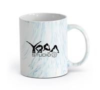 AYUEHBN Ceramics Stylish Tea and Coffee Cups Yoga Studio Poses Word Meditation （11oz/320ml） Ceramic Coffee Mug for Cappuccino Tea, Milk, Marble Blue