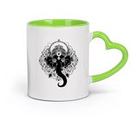 AYUEHBN Ceramics Tea and Coffee Cups India Ganesha Elephant God Hindu Hinduism （11oz/320ml） Great for Home, Office, Cafes, Gift Ideas Green