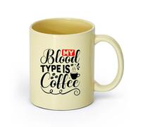 AYUEHBN Ceramics Tea and Coffee Cups My Blood Type is Coffee Phrase Cafe Calligraphy （11oz/320ml） fine China (Ceramic) Beige