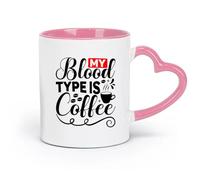 AYUEHBN Ceramics Tea and Coffee Cups My Blood Type is Coffee Phrase Cafe Calligraphy （11oz/320ml） fine China (Ceramic) Pink