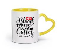 AYUEHBN Ceramics Tea and Coffee Cups My Blood Type is Coffee Phrase Cafe Calligraphy （11oz/320ml） fine China (Ceramic) Yellow