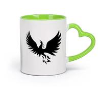 AYUEHBN Ceramics Tea and Coffee Cups Phoenix Fantasy Bird Symbol of Rebirth Myth （11oz/320ml） Office, Home, Café, Dishwasher & Microwave Safe Green