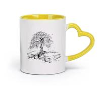 AYUEHBN Ceramics Tea and Coffee Cups Tree Book Leaves Knowledge Library Reading Room （11oz/320ml） for Tea Coffee Hot Brew Yellow