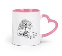 AYUEHBN Ceramics Tea and Coffee Cups Tree Book Leaves Knowledge Library Reading Room （11oz/320ml） for Tea Coffee Hot Brew Pink