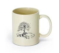 AYUEHBN Ceramics Tea and Coffee Cups Tree Book Leaves Knowledge Library Reading Room （11oz/320ml） for Tea Coffee Hot Brew Light Yellow