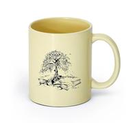 AYUEHBN Ceramics Tea and Coffee Cups Tree Book Leaves Knowledge Library Reading Room （11oz/320ml） for Tea Coffee Hot Brew Beige
