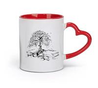 AYUEHBN Ceramics Tea and Coffee Cups Tree Book Leaves Knowledge Library Reading Room （11oz/320ml） for Tea Coffee Hot Brew Red