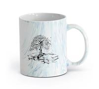 AYUEHBN Ceramics Tea and Coffee Cups Tree Book Leaves Knowledge Library Reading Room （11oz/320ml） for Tea Coffee Hot Brew Marble Blue