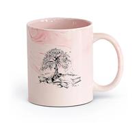 AYUEHBN Ceramics Tea and Coffee Cups Tree Book Leaves Knowledge Library Reading Room （11oz/320ml） for Tea Coffee Hot Brew Marble Pink
