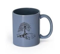 AYUEHBN Ceramics Tea and Coffee Cups Tree Book Leaves Knowledge Library Reading Room （11oz/320ml） for Tea Coffee Hot Brew Blue-Gray