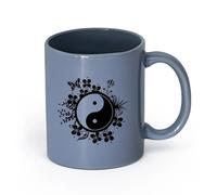 AYUEHBN Ceramics Tea and Coffee Cups Yin Yang Tai Chi Chinese Philosophy Floral Patterns （11oz/320ml） for Home or Work Blue-Gray