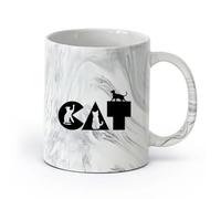 AYUEHBN Ceramics Tea, Coffee and Hot Chocolate Cups Cat Word Pets Kittens （11oz/320ml） Humorous Gift for Coffee Lovers, Work Besties, Coworkers & Friends Marble Black