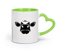 AYUEHBN Ceramics Tea, Coffee and Hot Chocolate Cups Cow Head Farmer Country Animal （11oz/320ml） for Coffee Oatmeal Tea Easy to Clean Green