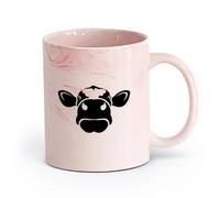 AYUEHBN Ceramics Tea, Coffee and Hot Chocolate Cups Cow Head Farmer Country Animal （11oz/320ml） for Coffee Oatmeal Tea Easy to Clean Marble Pink