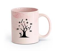 AYUEHBN Ceramics Tea Cup Math School Large Tree Branches Mathematical Symbols （11oz/320ml） Humorous Gift for Coffee Lovers, Work Besties, Coworkers & Friends Marble Pink