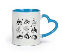 AYUEHBN Ceramics Tea Cup Sweet Cake Muffin Cupcake Pie Dessert Bakery （11oz/320ml） for Coffee, Soup, Tea, Milk, Latte, hot Cocoa, Ladies, Men Blue