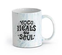 AYUEHBN Ceramics Tea Cup Yoga Health The Soul Inspiring Words Meditation Room （11oz/320ml） for Coffee, Soup, Tea, Milk, Latte, hot Cocoa, Ladies, Men Marble Blue