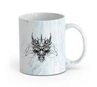 AYUEHBN Ceramics White Ceramic Coffee Mugs Asian Style Chinese Dragon Head Ornament （11oz/320ml） for Tea Coffee Milk Cappuccino Marble Blue