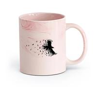 AYUEHBN Ceramics White Ceramic Coffee Mugs Black Raven Birds Flying Patterns Home （11oz/320ml） Stylish & Durable - Microwave & Dishwasher Safe Marble Pink