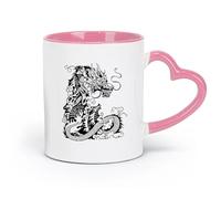 AYUEHBN Ceramics White Ceramic Coffee Mugs Chinese Dragon Asian Style Home （11oz/320ml） Coffee, Tea, Latte, Milk, Cocoa, Juice and Other Hot Drinks Pink
