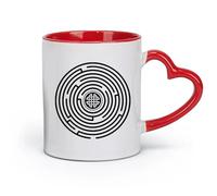 AYUEHBN Ceramics White Ceramic Coffee Mugs Circle Labyrinth with Celtic Ornament （11oz/320ml） Dishwasher Microwave Safe,for Office and Home Red