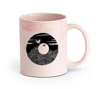 AYUEHBN Ceramics White Ceramic Coffee Mugs Circle Waves Birds Flying Geese Fool Moon （11oz/320ml） for Tea, Coffee & Hot Drinks Marble Pink
