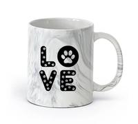 AYUEHBN Ceramics White Ceramic Coffee Mugs Footprints Animal Pet Love Word （11oz/320ml） Coffee, Tea, Latte, Milk, Cocoa, Juice and Other Hot Drinks Marble Black