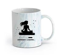 AYUEHBN Ceramics White Ceramic Coffee Mugs Gymnastics Yoga Pose Harmony Loading （11oz/320ml） Dishwasher Microwave Safe,for Office and Home Marble Blue