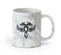 AYUEHBN Ceramics White Ceramic Coffee Mugs Two Heads Dragon Fantastic Myth Beasts （11oz/320ml） Stylish & Durable - Microwave & Dishwasher Safe Marble Black