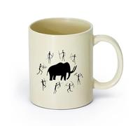 AYUEHBN Ceramics White Mugs Cave Paintings Ancient Animal Mammoth Hunting （11oz/320ml） for Coffee, Soup, Tea, Milk, Latte, hot Cocoa, Ladies, Men Light Yellow
