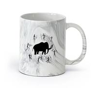 AYUEHBN Ceramics White Mugs Cave Paintings Ancient Animal Mammoth Hunting （11oz/320ml） for Coffee, Soup, Tea, Milk, Latte, hot Cocoa, Ladies, Men Marble Black